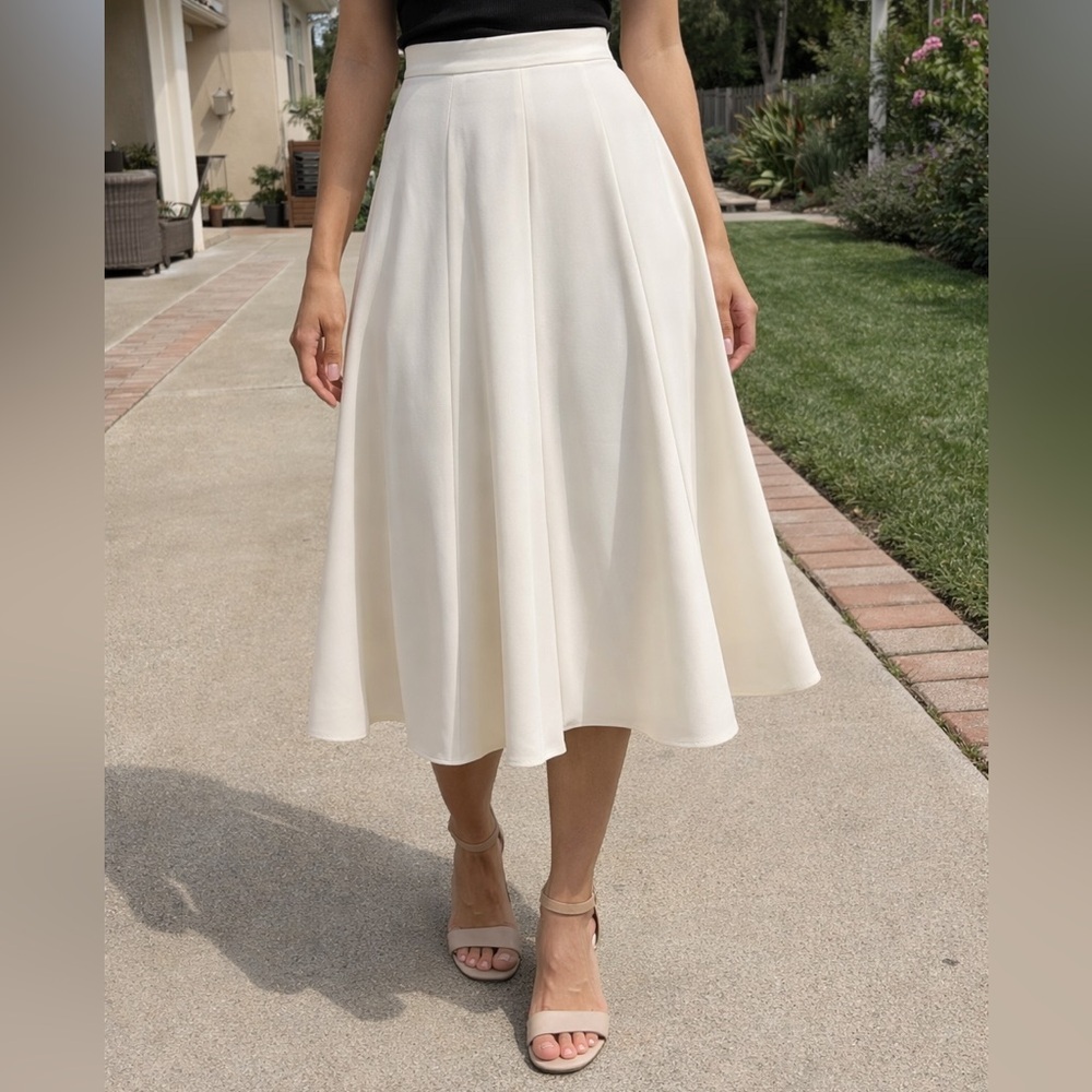 Calvin Klein Classic Cream Midi Skirt – Size 8P